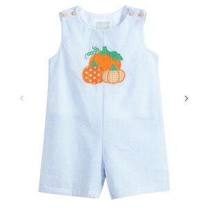 NWT Lil Cactus Blue Seersucker Pumpkin Shortalls 2T
